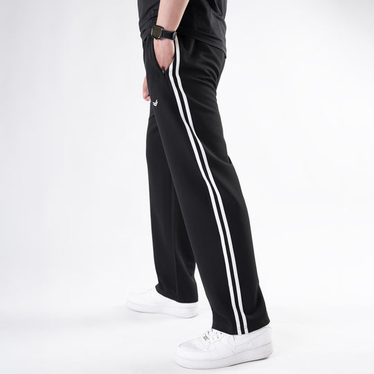 Black Lycra Terry Two Stripe Trousers