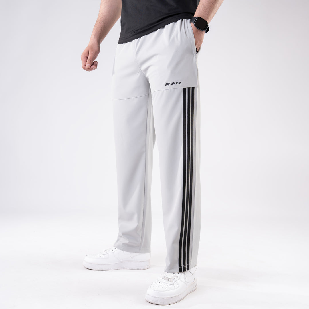 Arctic Gray Trousers with Front Panel Three Black Stripes