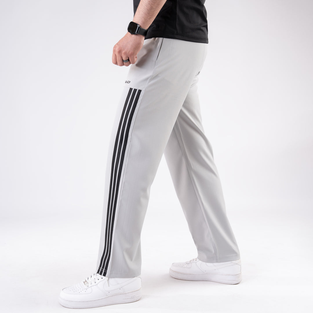Arctic Gray Trousers with Front Panel Three Black Stripes