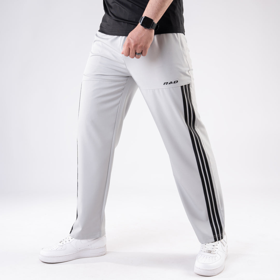 Arctic Gray Trousers with Front Panel Three Black Stripes