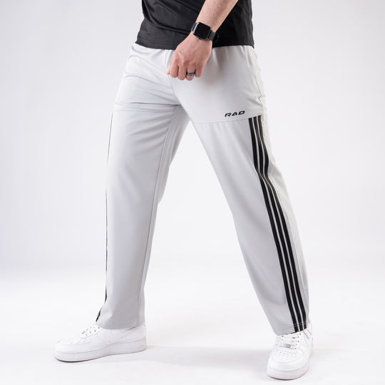 Arctic Gray Trousers with Front Panel Three Black Stripes