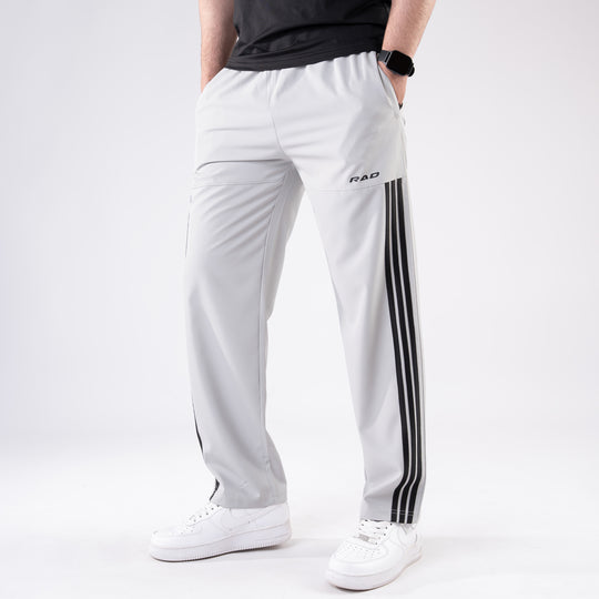 Arctic Gray Trousers with Front Panel Three Black Stripes