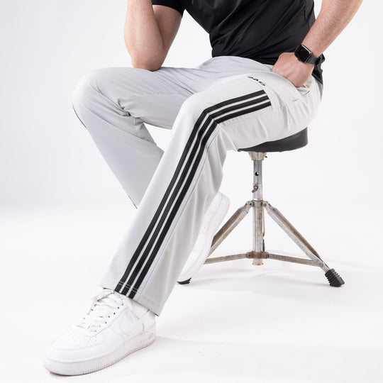 Arctic Gray Trousers with Front Panel Three Black Stripes