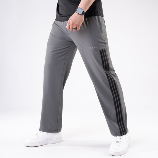 Gray Trousers with Front Panel Three Black Stripes