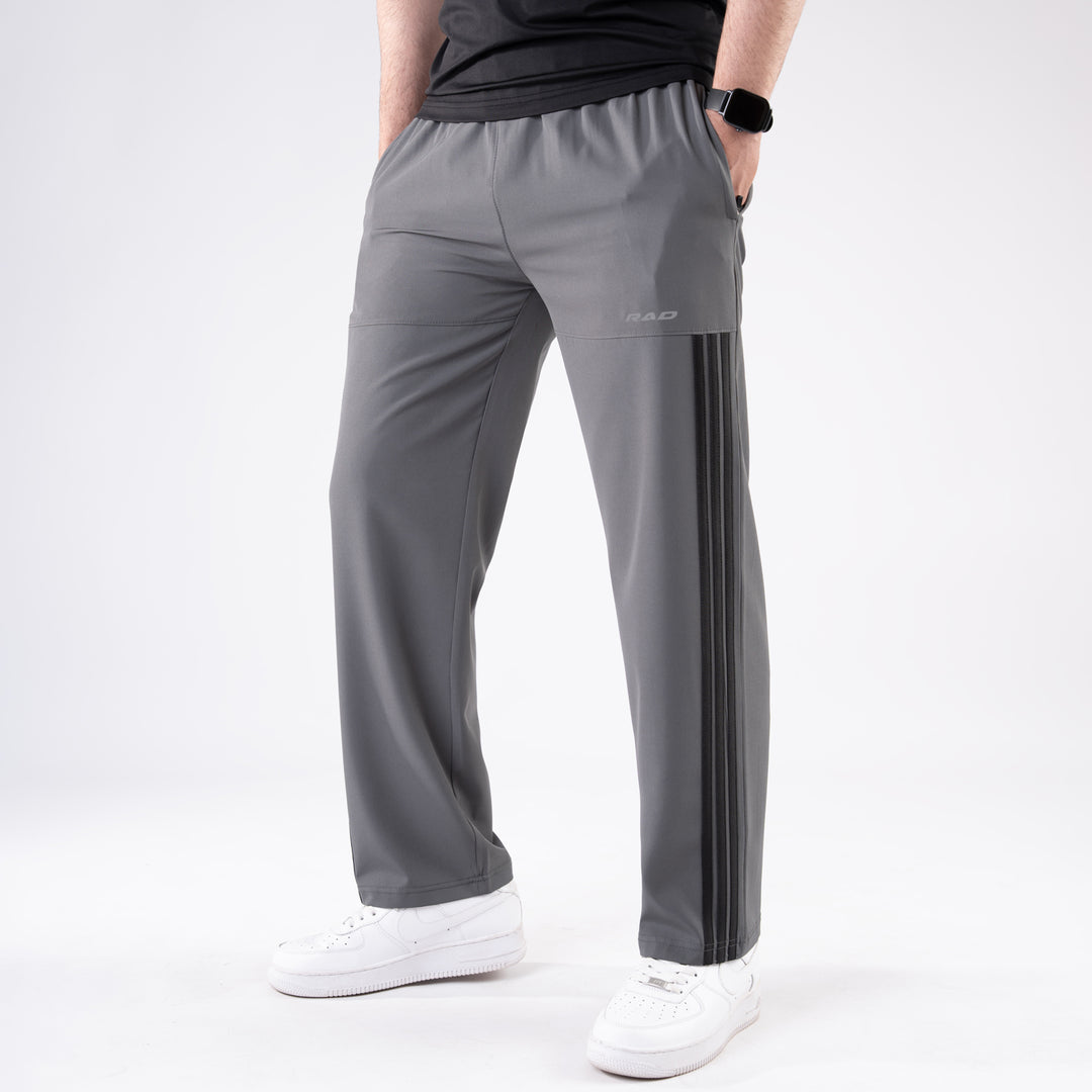 Gray Trousers with Front Panel Three Black Stripes