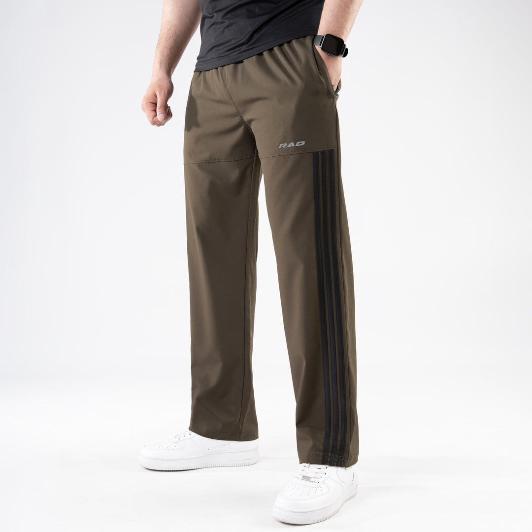 Olive Trousers with Front Panel Three Black Stripes