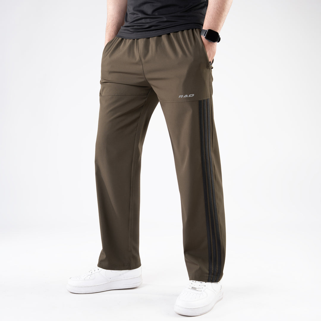 Olive Trousers with Front Panel Three Black Stripes