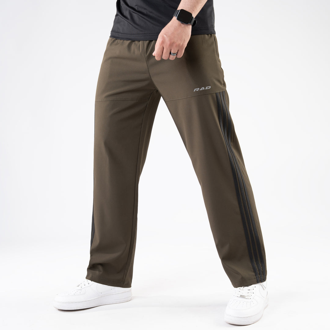 Olive Trousers with Front Panel Three Black Stripes