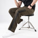 Olive Trousers with Front Panel Three Black Stripes