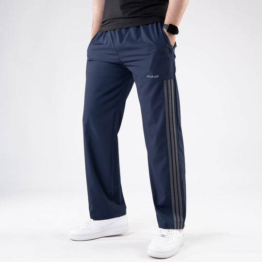 Navy Trousers with Front Panel Three Gray Stripes