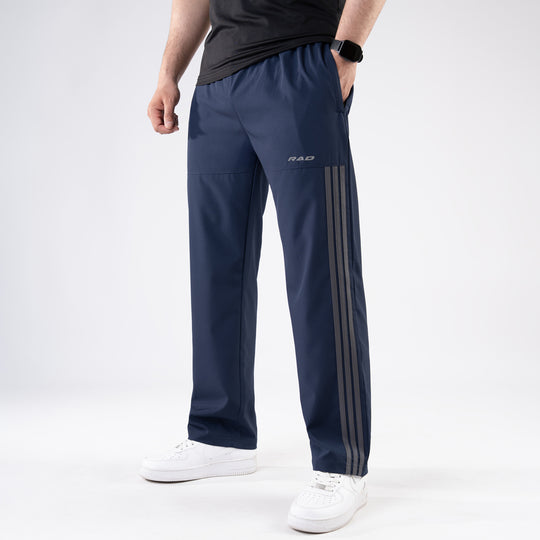 Navy Trousers with Front Panel Three Gray Stripes