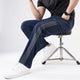 Navy Trousers with Front Panel Three Gray Stripes