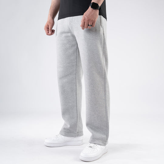 Textured Gray Fleece Loose Fit Trousers