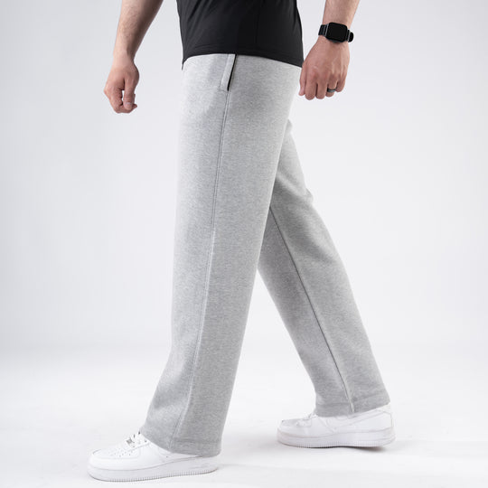 Textured Gray Fleece Loose Fit Trousers