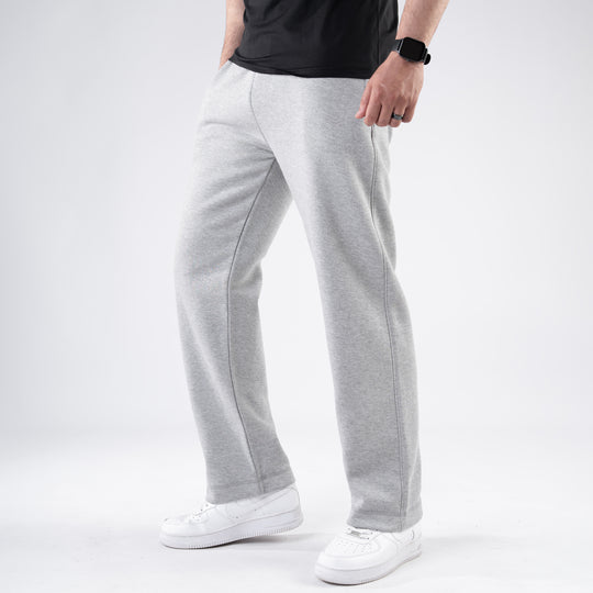 Textured Gray Fleece Loose Fit Trousers