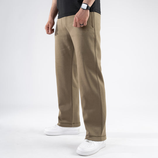 Olive Fleece Loose Fit Trousers