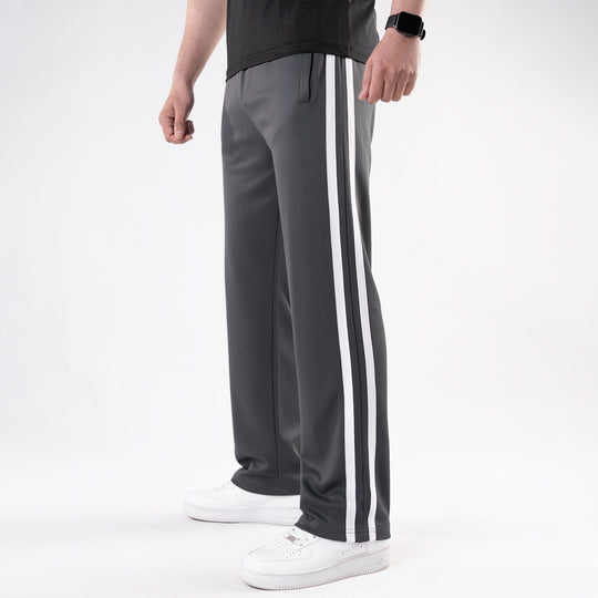 Dark Gray Relax Fit Trouser with Two White Stripes