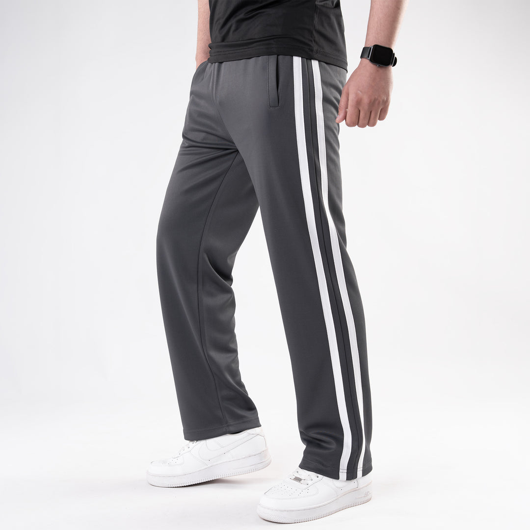 Dark Gray Relax Fit Trouser with Two White Stripes