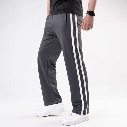 Dark Gray Relax Fit Trouser with Two White Stripes