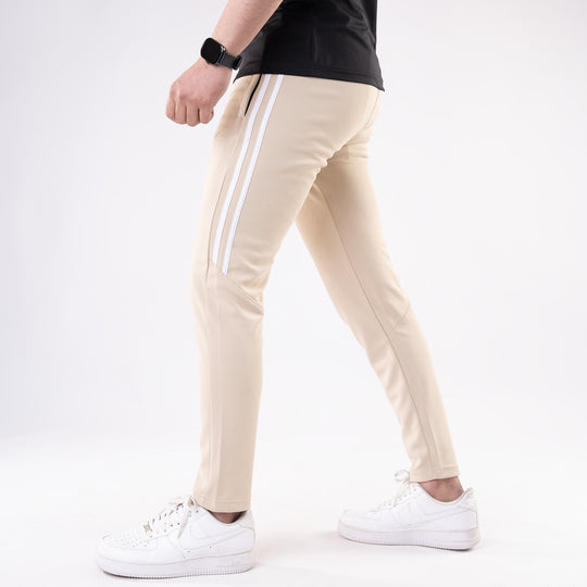 Beige Quick Dry Slim Fit Trousers with Two Half Stripes