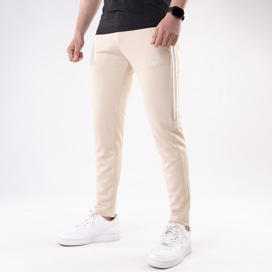 Beige Quick Dry Slim Fit Trousers with Two Half Stripes