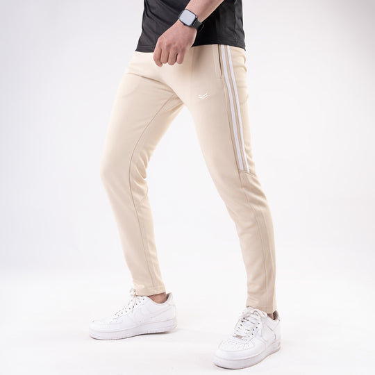 Beige Quick Dry Slim Fit Trousers with Two Half Stripes