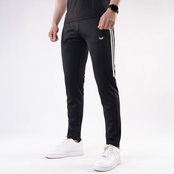 Black Quick Dry Slim Fit Trousers with Two Half Stripes
