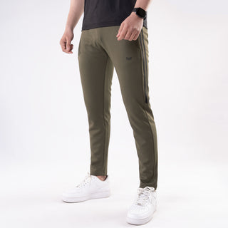 Olive Quick Dry Slim Fit Trousers with Two Half Stripes