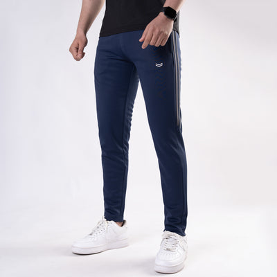 Navy Quick Dry Slim Fit Trousers with Two Half Stripes