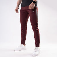 Maroon Quick Dry Slim Fit Trousers with Two Half Stripes