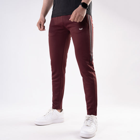 Maroon Quick Dry Slim Fit Trousers with Two Half Stripes