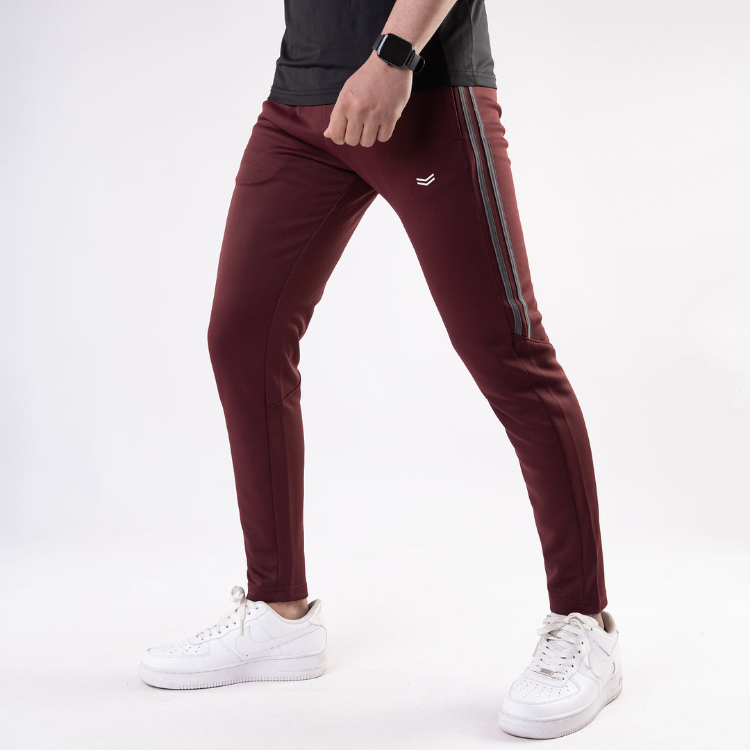 Maroon Quick Dry Slim Fit Trousers with Two Half Stripes