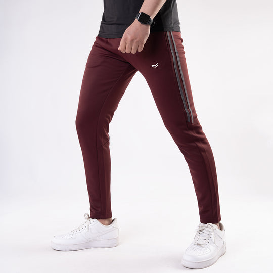 Maroon Quick Dry Slim Fit Trousers with Two Half Stripes