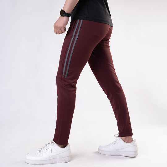 Maroon Quick Dry Slim Fit Trousers with Two Half Stripes