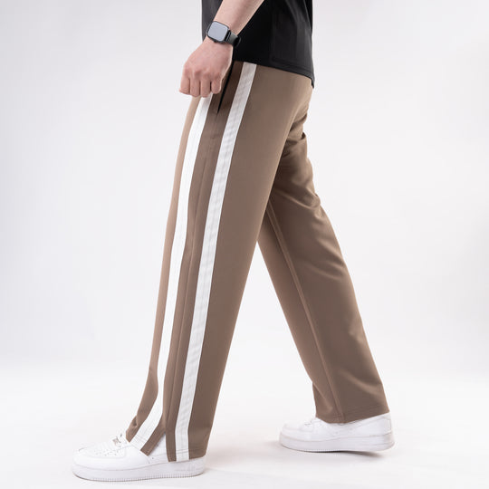 Brown Lycra Terry Bold Stripes Trouser with Slit