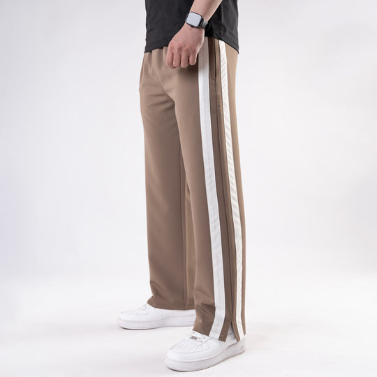 Brown Lycra Terry Bold Stripes Trouser with Slit