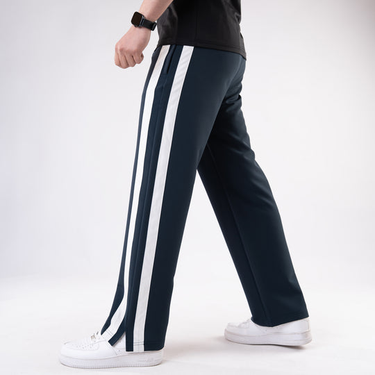 Deep Blue Lycra Terry Bold Stripes Trouser with Slit