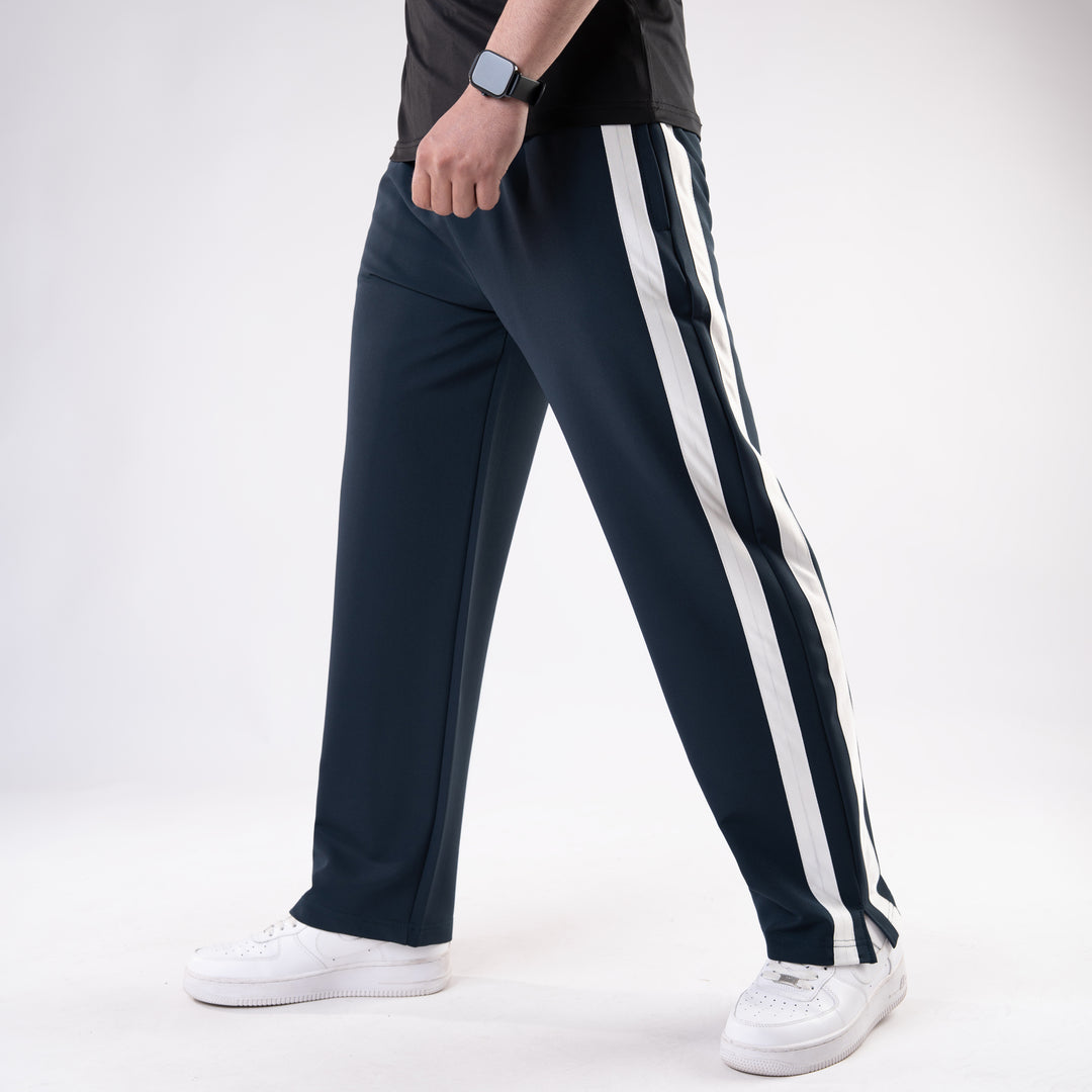 Deep Blue Lycra Terry Bold Stripes Trouser with Slit