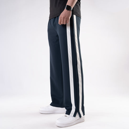 Deep Blue Lycra Terry Bold Stripes Trouser with Slit