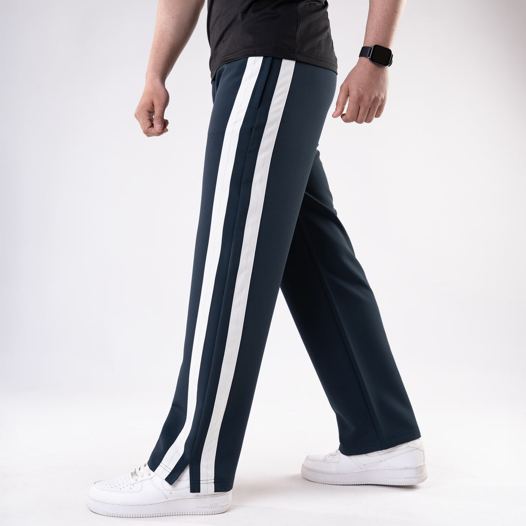 Deep Blue Lycra Terry Bold Stripes Trouser with Slit