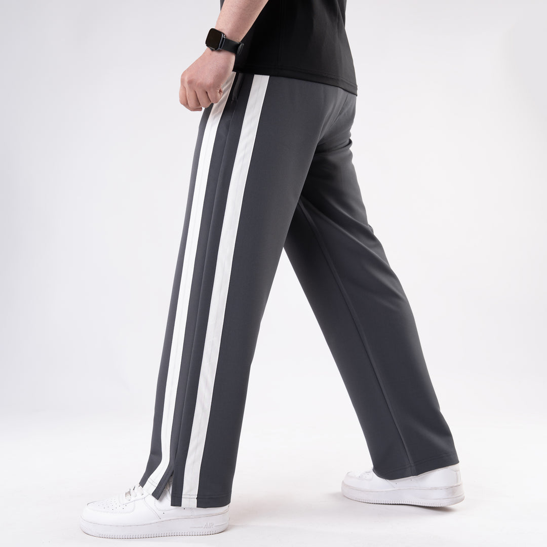 Dark Gray Lycra Terry Bold Stripes Trouser with Slit