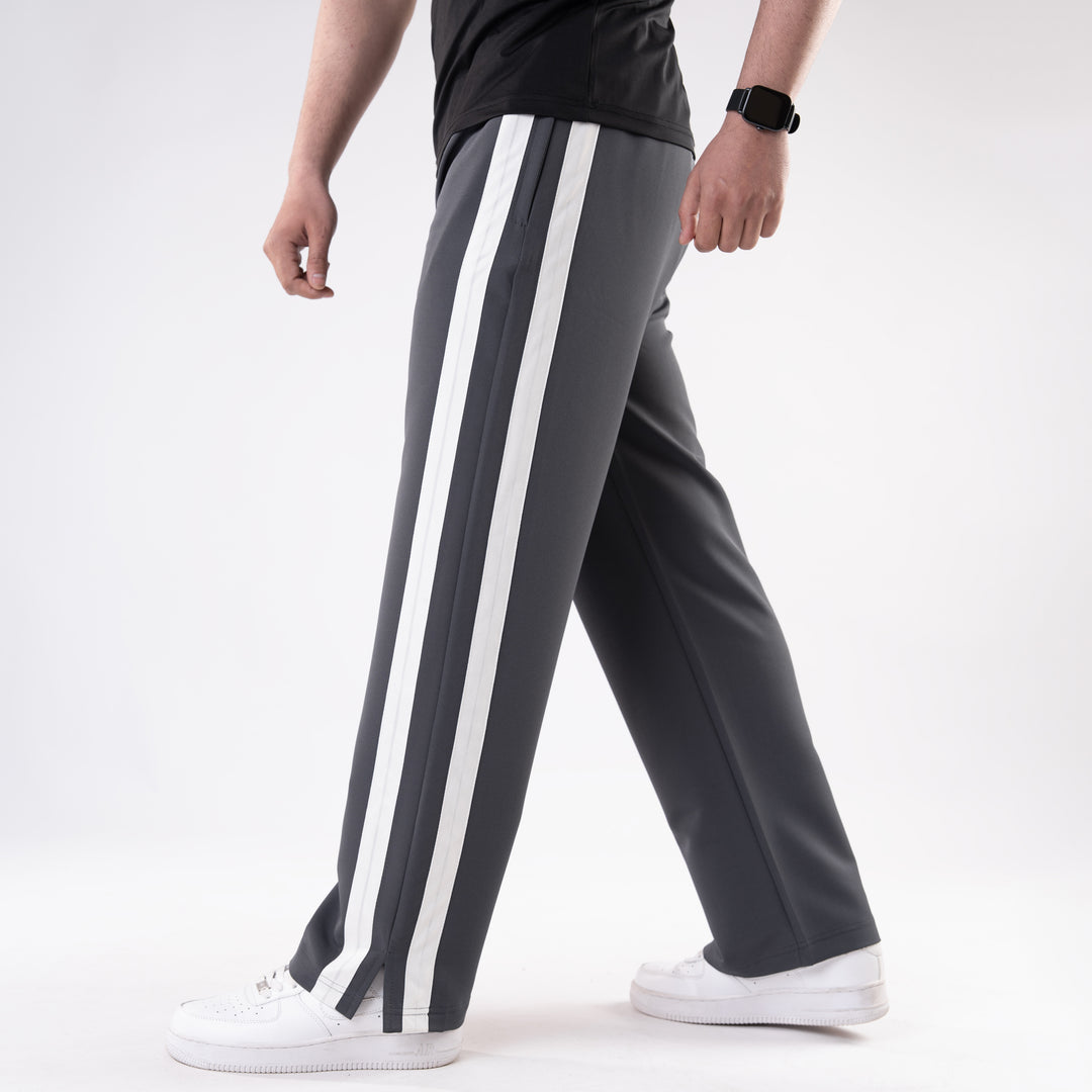 Dark Gray Lycra Terry Bold Stripes Trouser with Slit