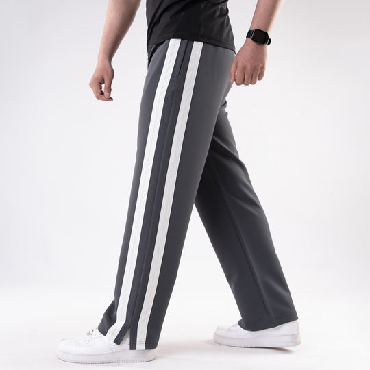 Dark Gray Lycra Terry Bold Stripes Trouser with Slit