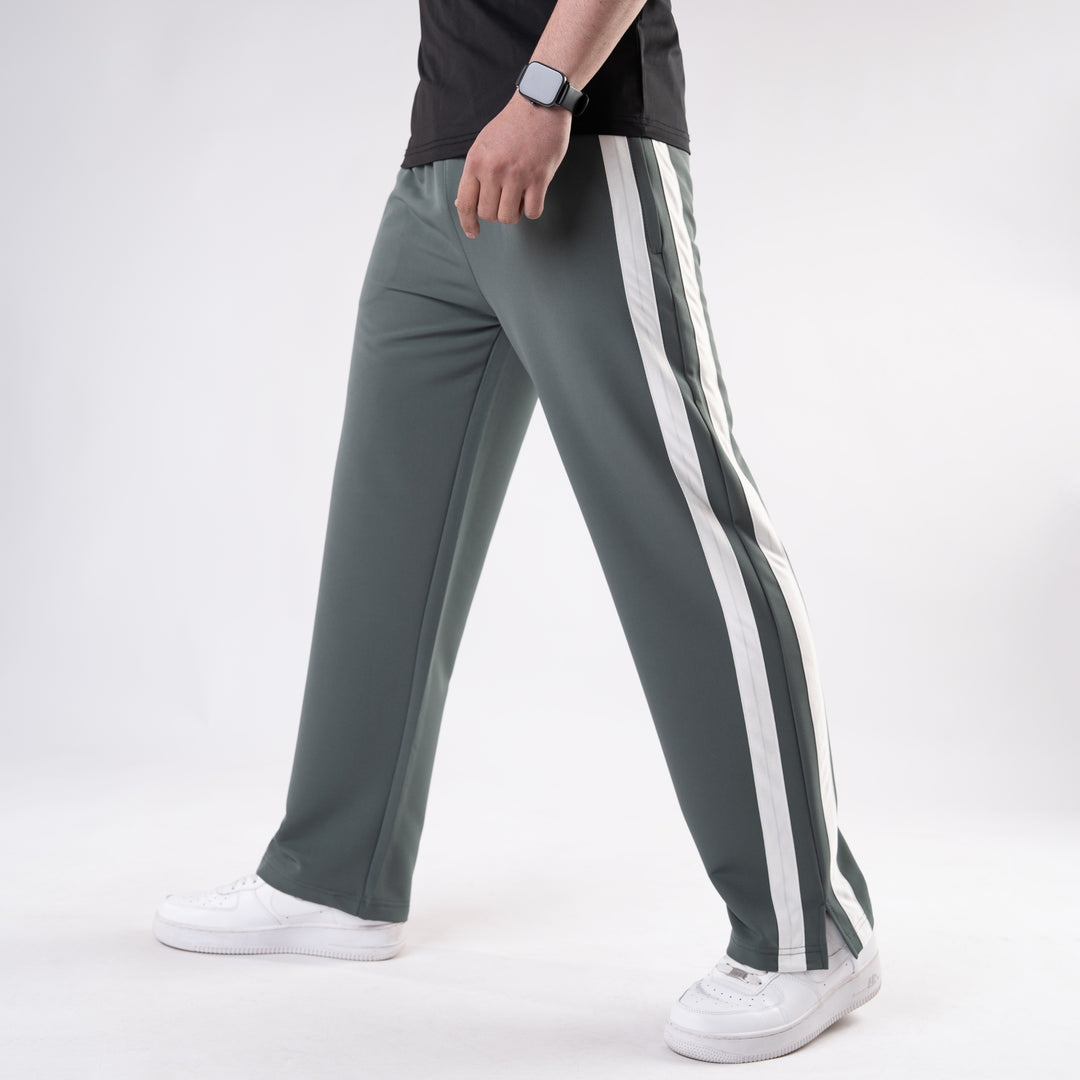 Sage Green Lycra Terry Bold Stripes Trouser with Slit