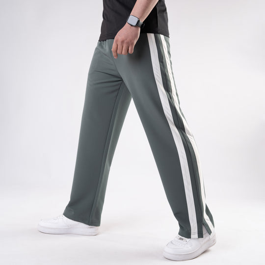 Sage Green Lycra Terry Bold Stripes Trouser with Slit