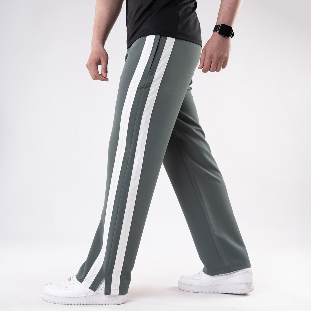 Sage Green Lycra Terry Bold Stripes Trouser with Slit