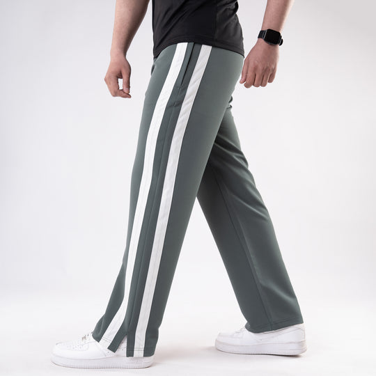 Sage Green Lycra Terry Bold Stripes Trouser with Slit