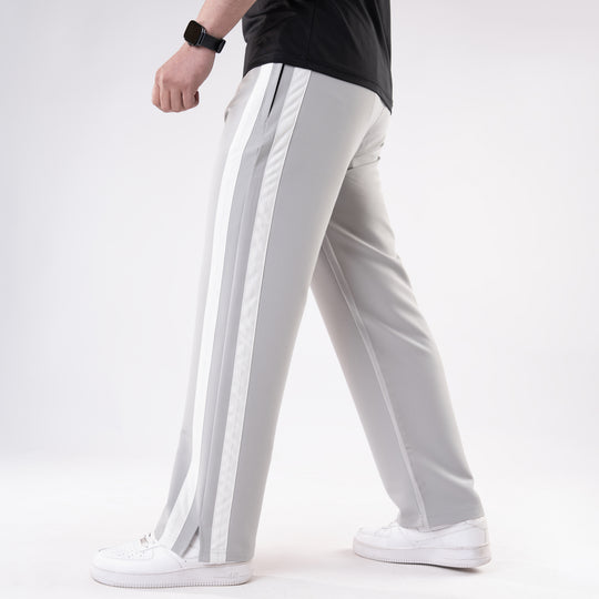 Light Gray Lycra Terry Bold Stripes Trouser with Slit
