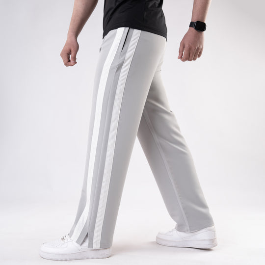 Light Gray Lycra Terry Bold Stripes Trouser with Slit