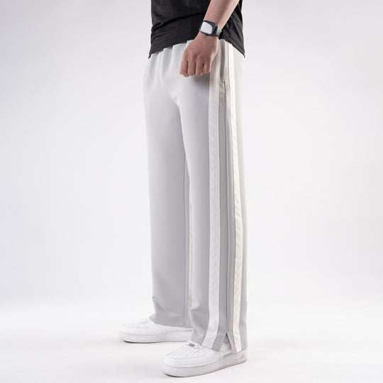 Light Gray Lycra Terry Bold Stripes Trouser with Slit